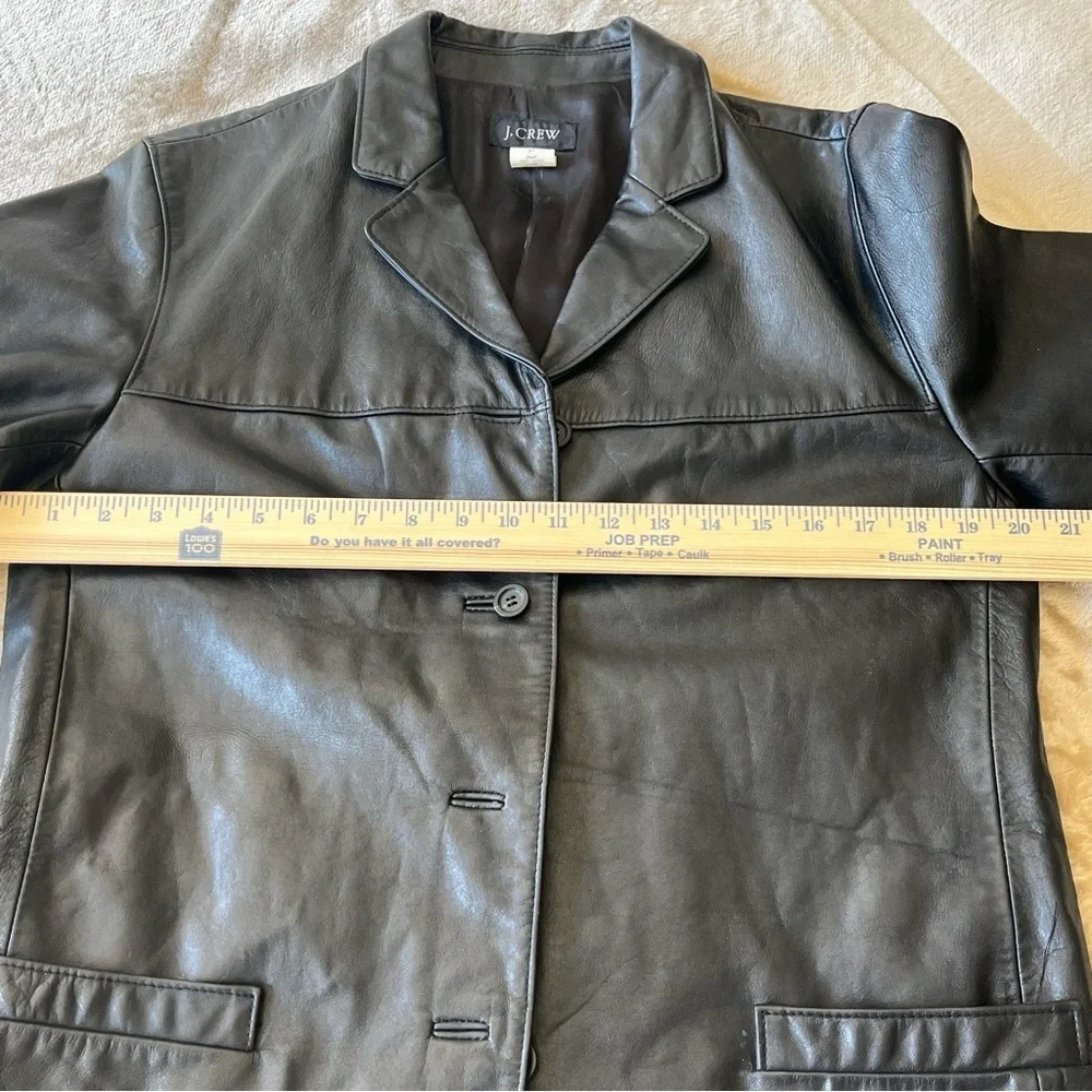 J. Crew Black Leather Car Coat Men's M Button-Up Collar Pockets Lightly Lined